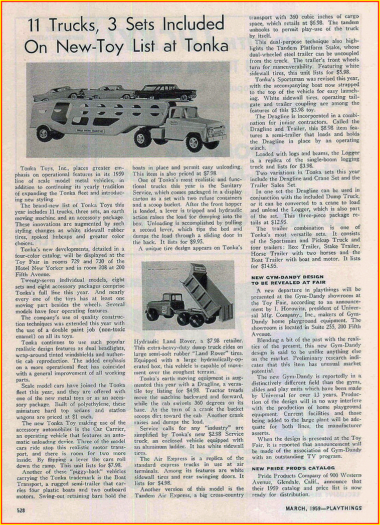 1959 Playthings Magazine Tonka Article
